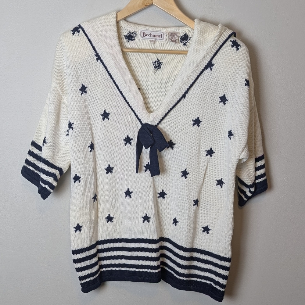 Vintage Navy and White Star Sweater Medium